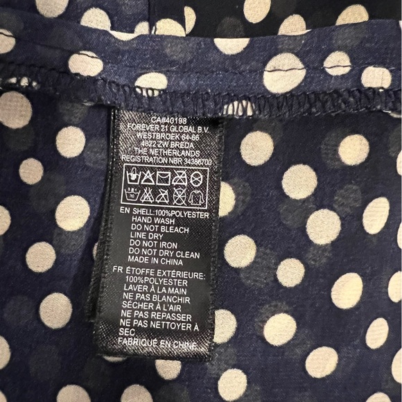 Navy Open Shoulder Button Down Blouse w/ Cream Polkadots - Picture 12 of 12